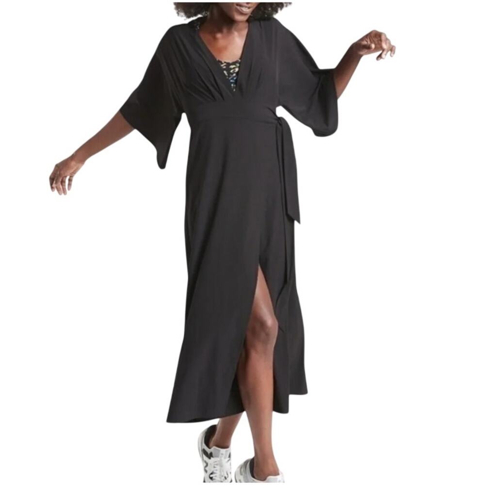 Athleta Calistoga Coverup Black Wrap Dress – Size Medium